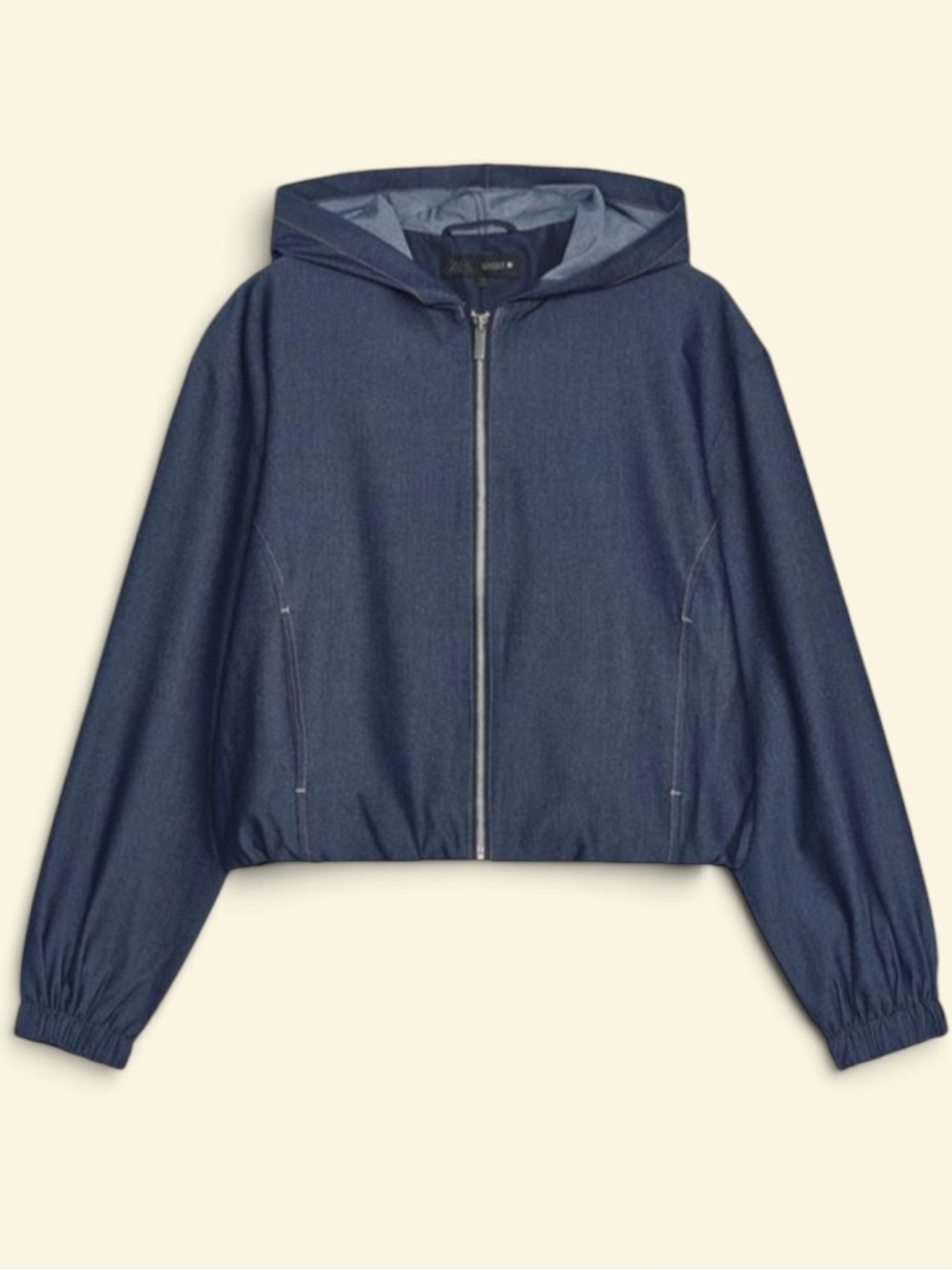 Zara Navy Hooded Bomber Short Crop Long Sleeve Jacket Size Medium. A-2